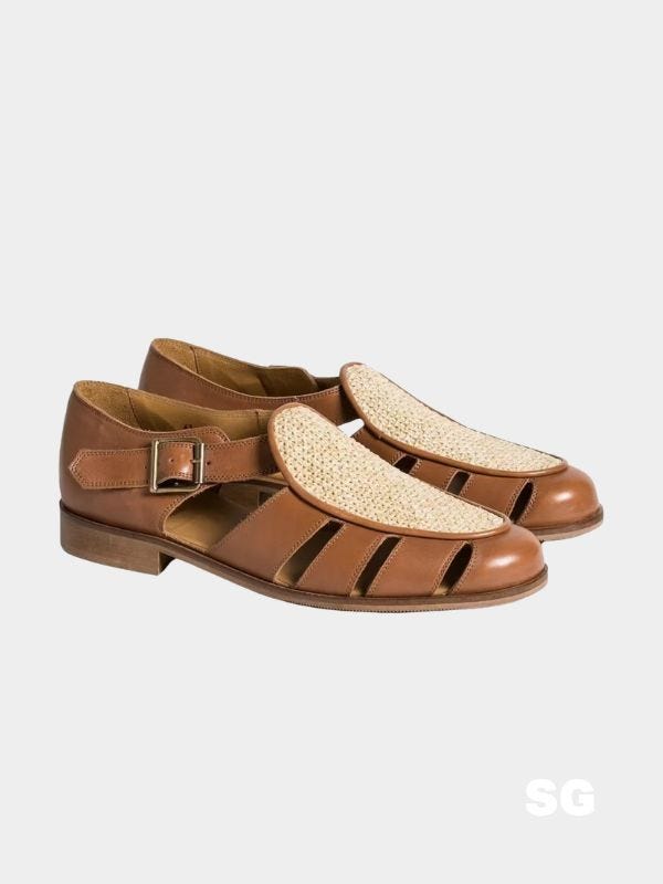raffia and leather fisherman sandal