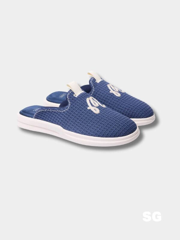 blue slip-on shoes