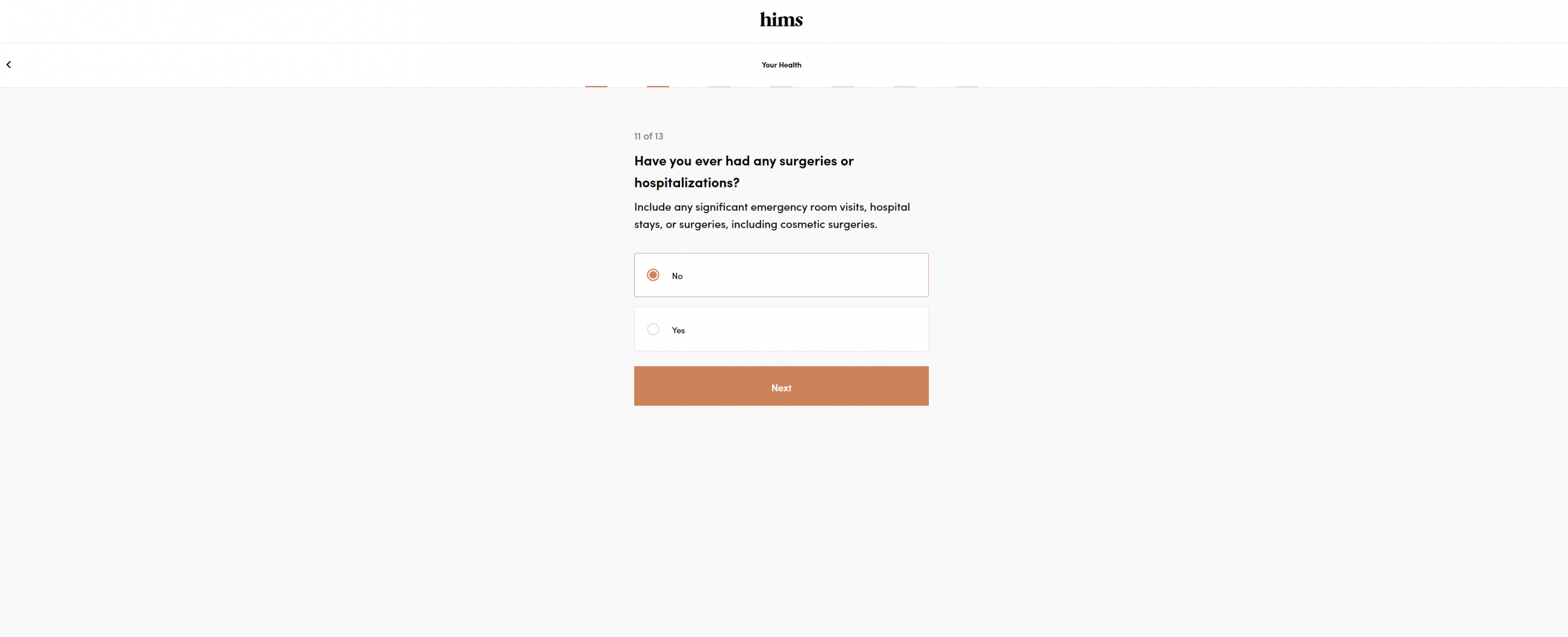 hair treatment questionnaire screenshot on hims
